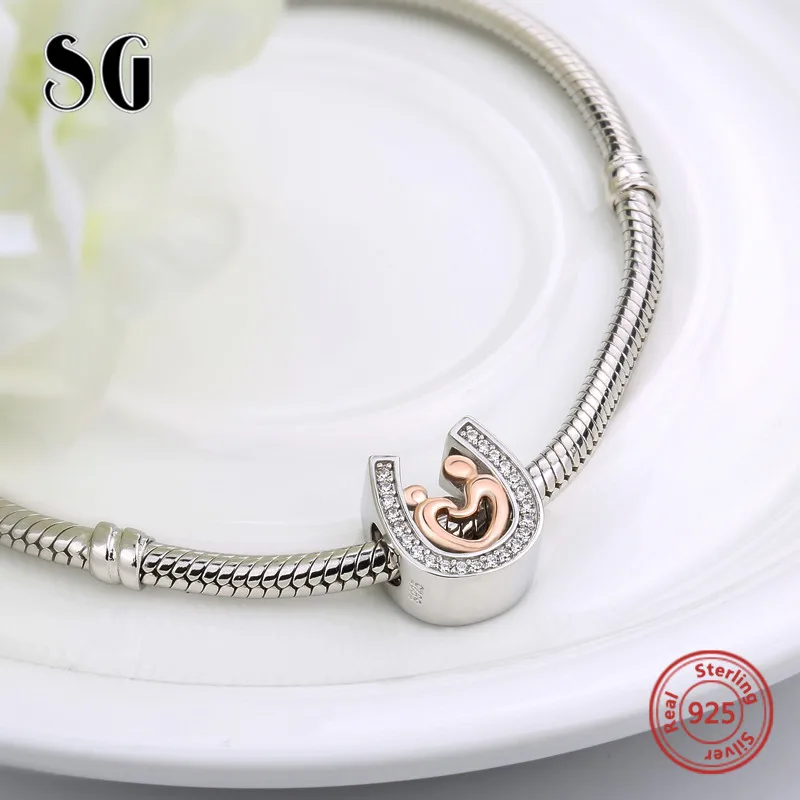 SG Cute Beads Fit pandora Charms Bracelets sterling Silver 925 Cz love U shape diy fine Jewelry making for women Free shipping Fine Jewelry