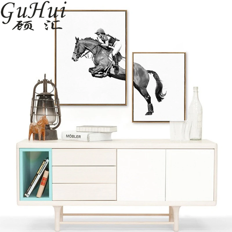 Im Galopp Pferd Schwarz Weiss Gemalde Leinwand Wand Bild Equestrianism Sport Kombinationen Dekorative Malerei Home Kunst Poster Art Poster Wall Picturesdecorative Painting Aliexpress