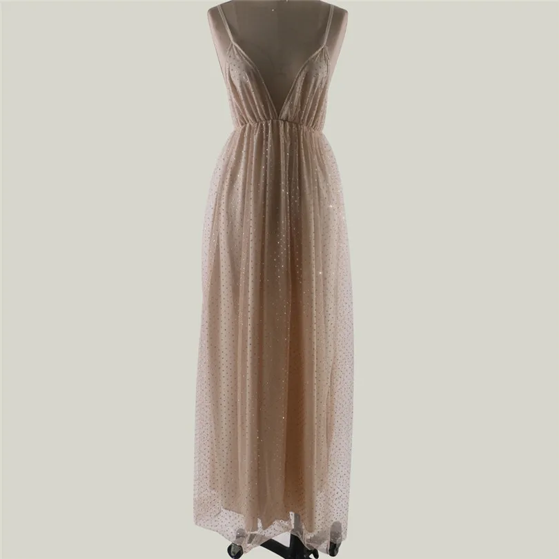 Solid Maxi Dress Sleeveless Sexy Dress For Women BackLess Lace Dress V Neck Party Dress Elegant Vestidos De Festa 40NE2309
