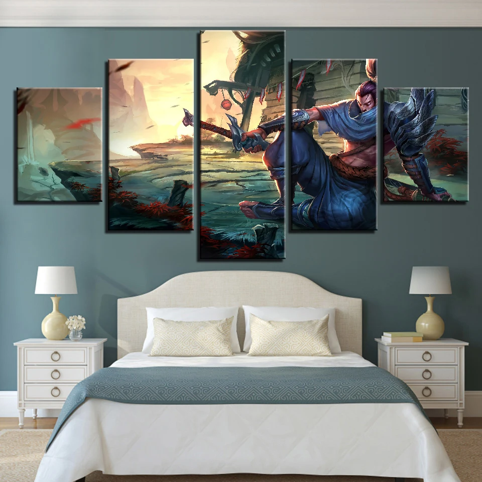 

5 Panel LOL League of Legends Yasuo Game Canvas Printed Painting For Living Wall Art Home Decor HD Picture Artwork Modern Poster