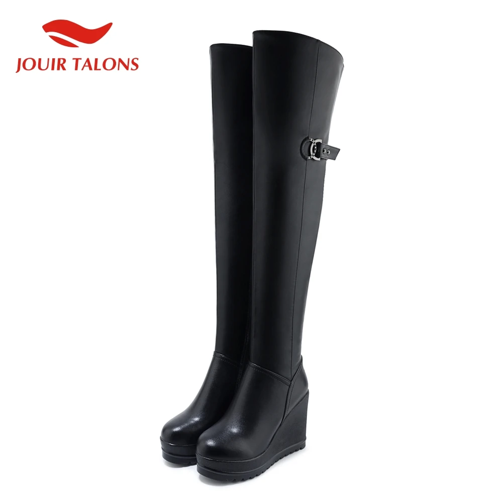 

brand quality genuine cow leather winter boots woman shoes wedge high heels zipper shoes woman over the knee boots women shoes