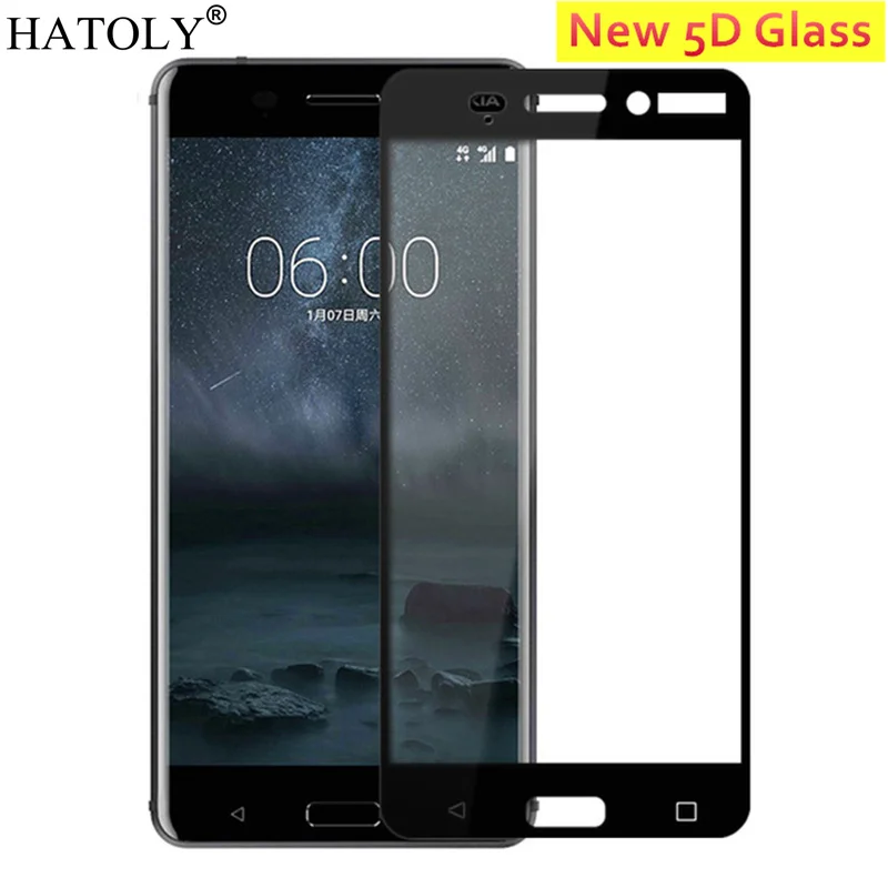 5D Tempered Glass For Nokia 6 Glass 9H Full Cover Curved Edge Glass For