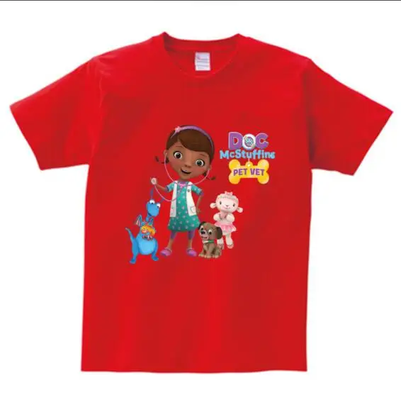 Doc mcstuffins/футболка для девочек 2, 3, 4, 5, 6, 8, 10, 12 лет, Детская летняя футболка, хлопковая Детская футболка с короткими рукавами для маленьких девочек, MJ - Цвет: red childreT-shirt