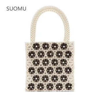 

Acrylic pearls bag beaded flower floral box totes bag women party vintage plastic handbag summer new luxury brand wholesale