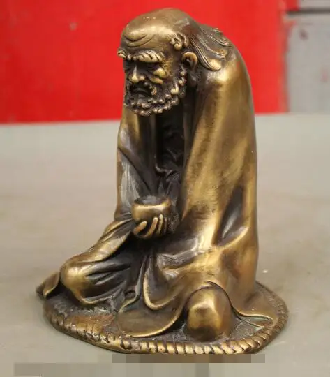 

S02885 6 Chinese Skillful Bronze Bless Arhat Damo Bodhidharma Dharma Buddha Bowl Statue (B0328)
