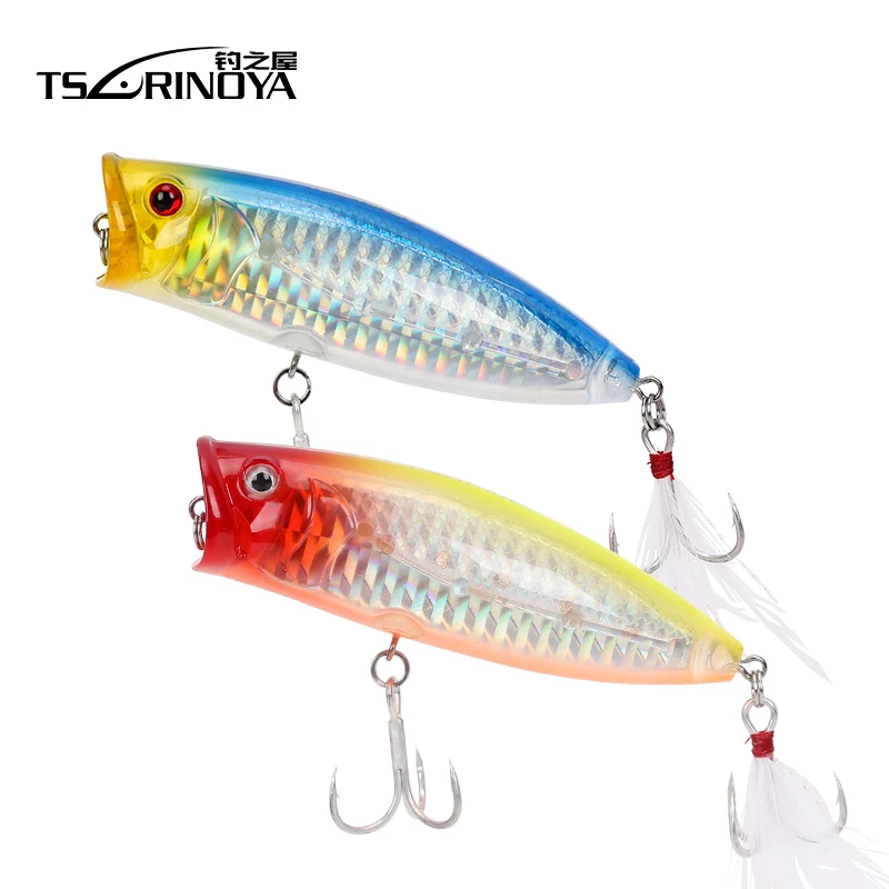 

Trulinoya DW14 80mm/20g Topwater Floating Popper Fishing Lures fishing Hard Baits with Blood Slot Hooks Steel Balls Inside