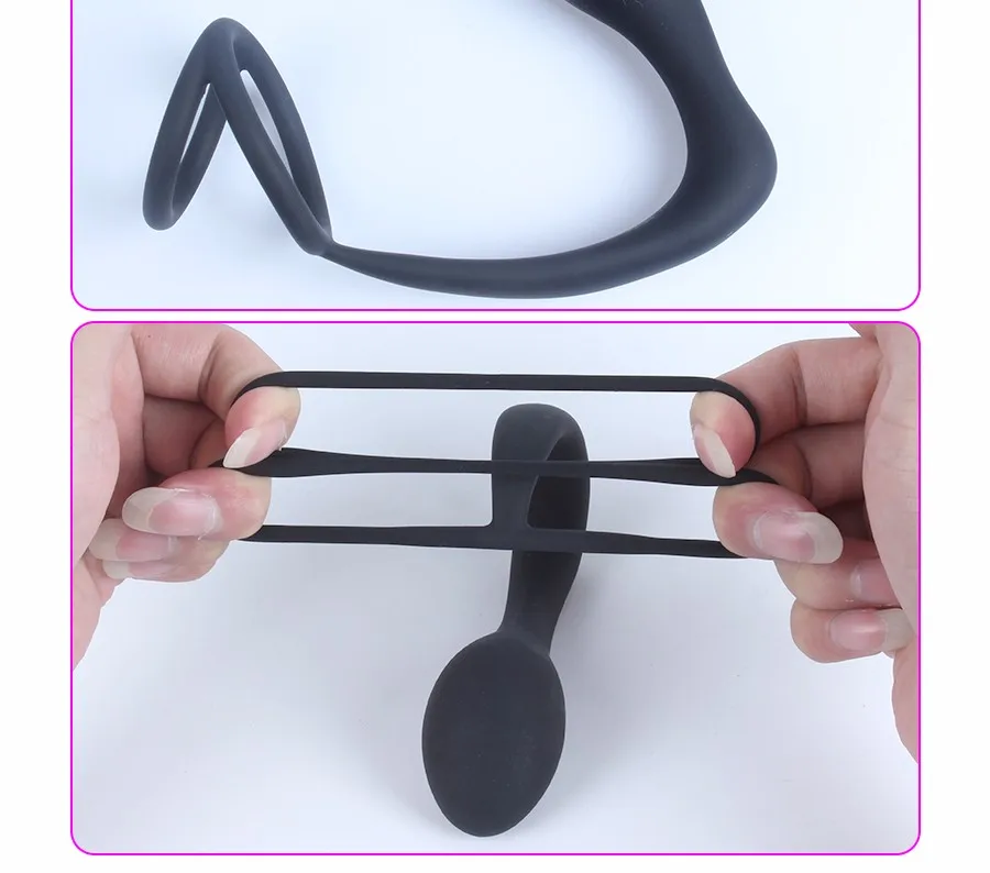 LURE Silicone Double loop anal plug dilators Male Prostate Massager Cock Ring Sex Toys Butt Plug for Men gay Adult Erotic shop 17