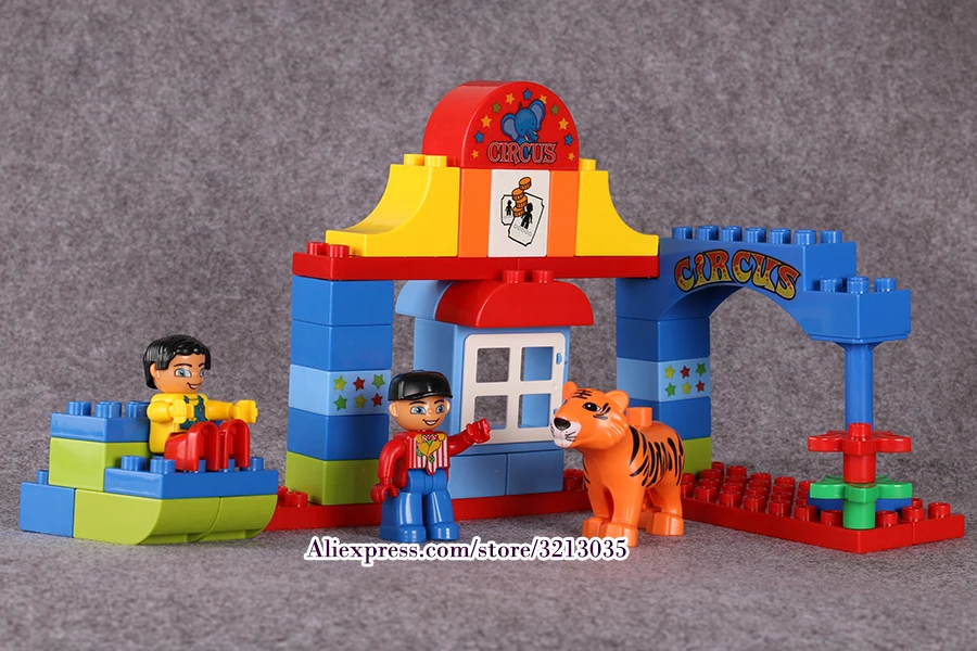 Blocos de Construção Brinquedos para Crianças Duplo Grandes Partículas Circo Mostrar Clássico Educacional Tijolos Caixa Original 65 Pçs 17 High Quality Brinquedos e hobbies