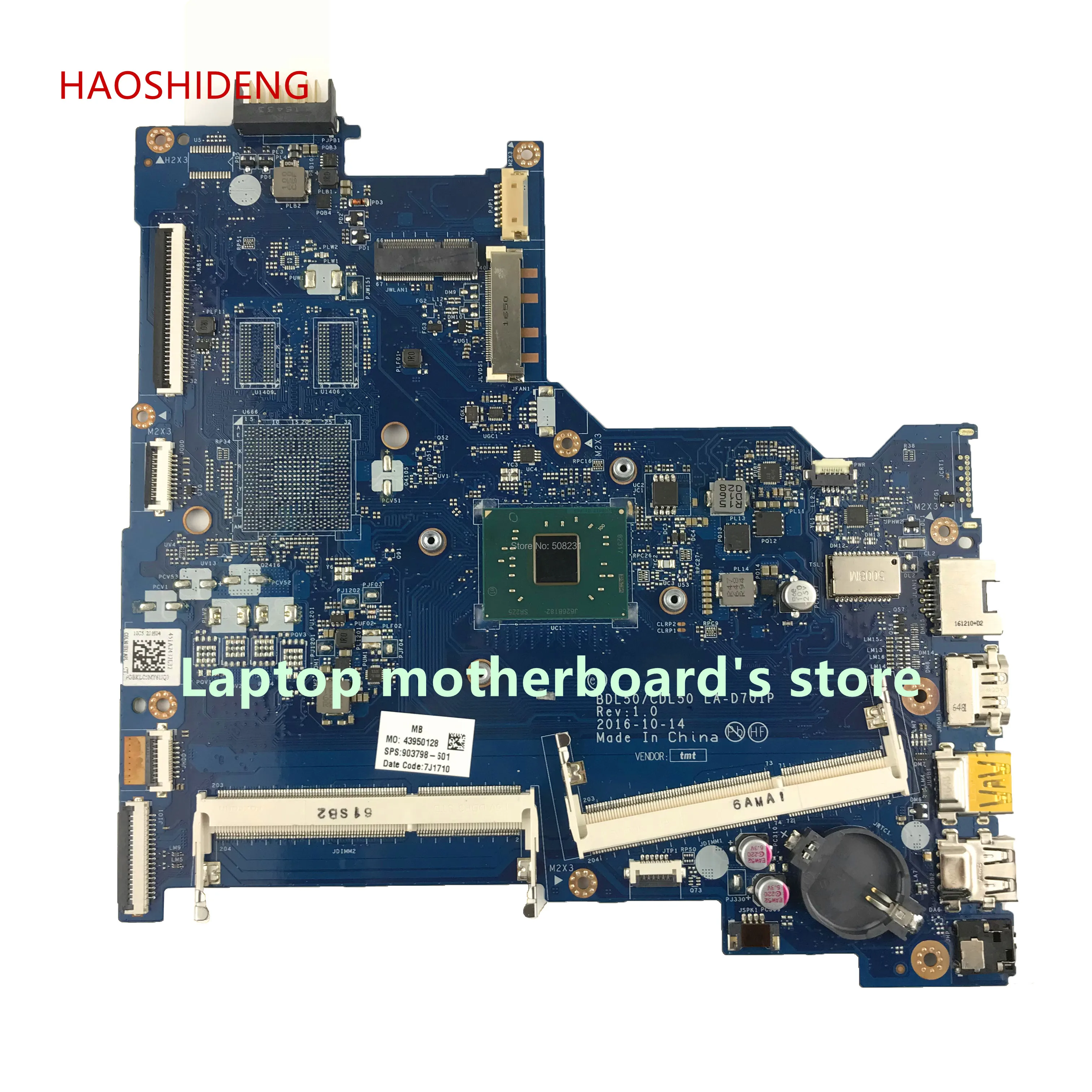 HAOSHIDENG 903798-601 LA-D701P mainboard for HP NOTEBOOK 15-AY 15-ay128nx laptop motherboard with PentN4200 fully Tested HAOSHIDENG 903798-601 LA-D701P mainboard for HP NOTEBOOK 15-AY 15-ay128nx laptop motherboard with PentN4200 fully Tested