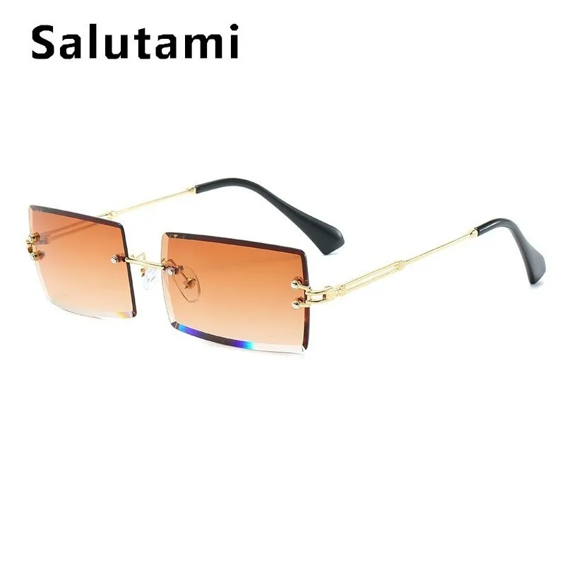 Cutting Frameless Small Square Sunglasses Men Women Luxury Brand Narrow Sun Glasses Female Gradient Eyewear Black Brown Shades
