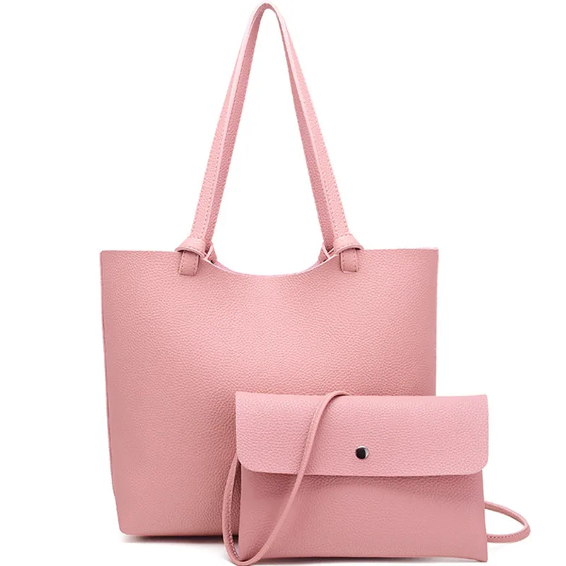 

Simple Women Bag Tote Designer PU Leather Shoulder Ladies Bucket Handbags Litchi Pattern Digging Mother and Baby Bag 2 Pcs/sets