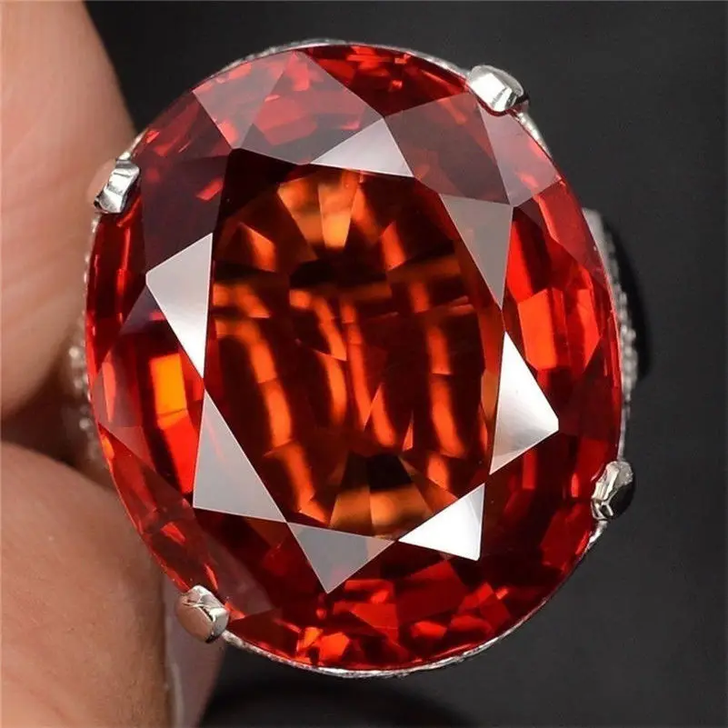 

Luxury Big Crystal Red Stone Ring Male Female 925 Silver Engagement Ring Vintage Party Wedding Rings For Women