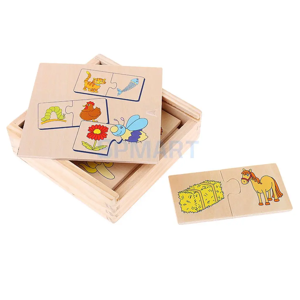 Дети Животные Еда сопряжения деревянные головоломки Паззлы соответствующие игрушки для детей обучения Развивающие