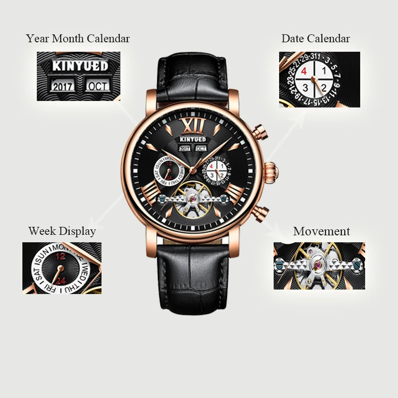KINYUED 2019 новые механические часы с скелетом Tourbillon автоматические мужские