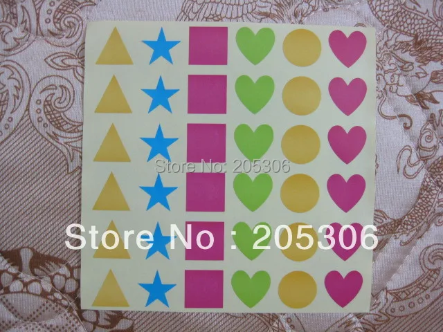 

Colorful shapes, triangle, pentagon, square, heart, circle self-adhesive paper label sticker, Item No. OF07