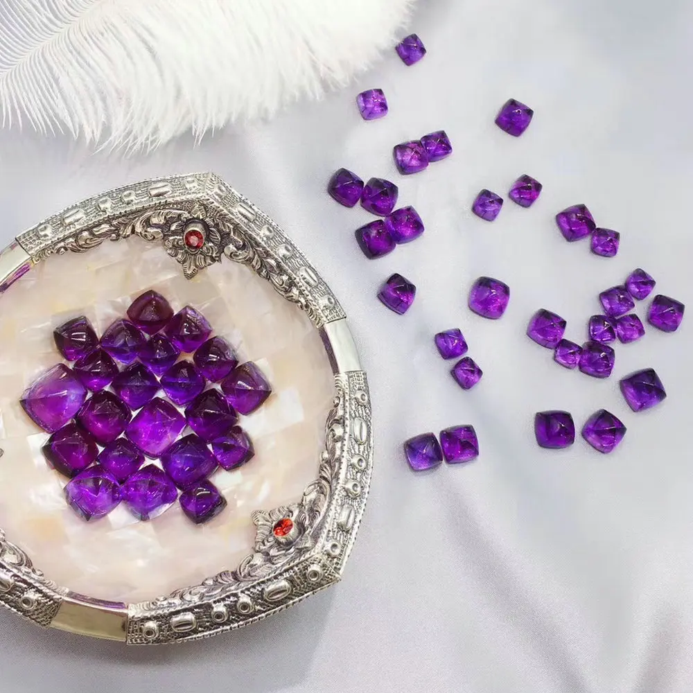 Natural Amethyst 12*12mm Gemstone Pyramid Violet dark purple Advanced Customization of Earring Ring Pendant Mosaic with Jewelry