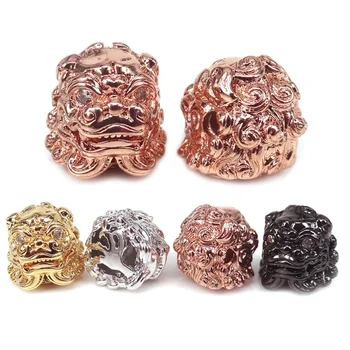 

Micro Pave CZ Pi Xiu Animal bead,New Chinese fortune Gold Lion Beads For Men Bracelet Making Spacer Metal Kylin 13*12*12mm