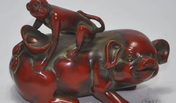 

old chinese Fengshui resin carved yuanbao Wealth Zodiac monkey pig lucky statue