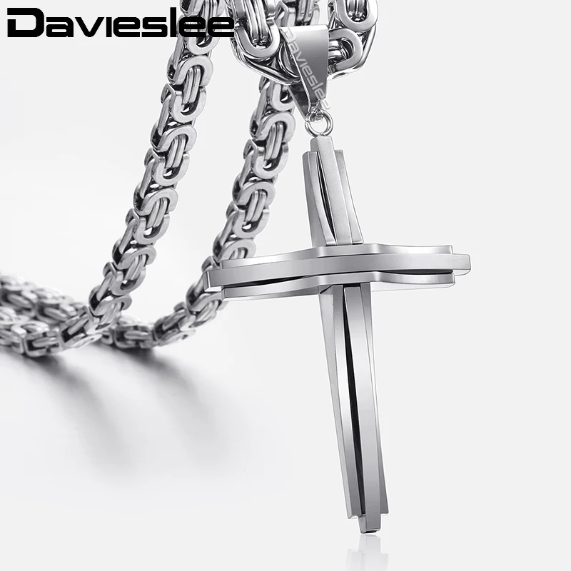 Davieslee крест кулон ожерелье s для мужчин нержавеющая сталь золото серебро черный Византийский звено мужское ожерелье с крестом цепь DLKPM83