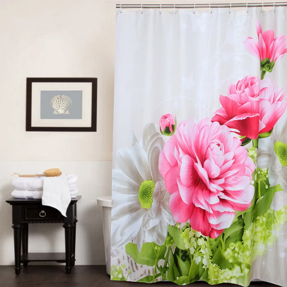 Online Happy Tree Polyester Rote Pfingstrose Dusche Vorhang Verdicken Stoff Bad Vorhang Blume Wasserdichte Bad Vorhang Vier Größen