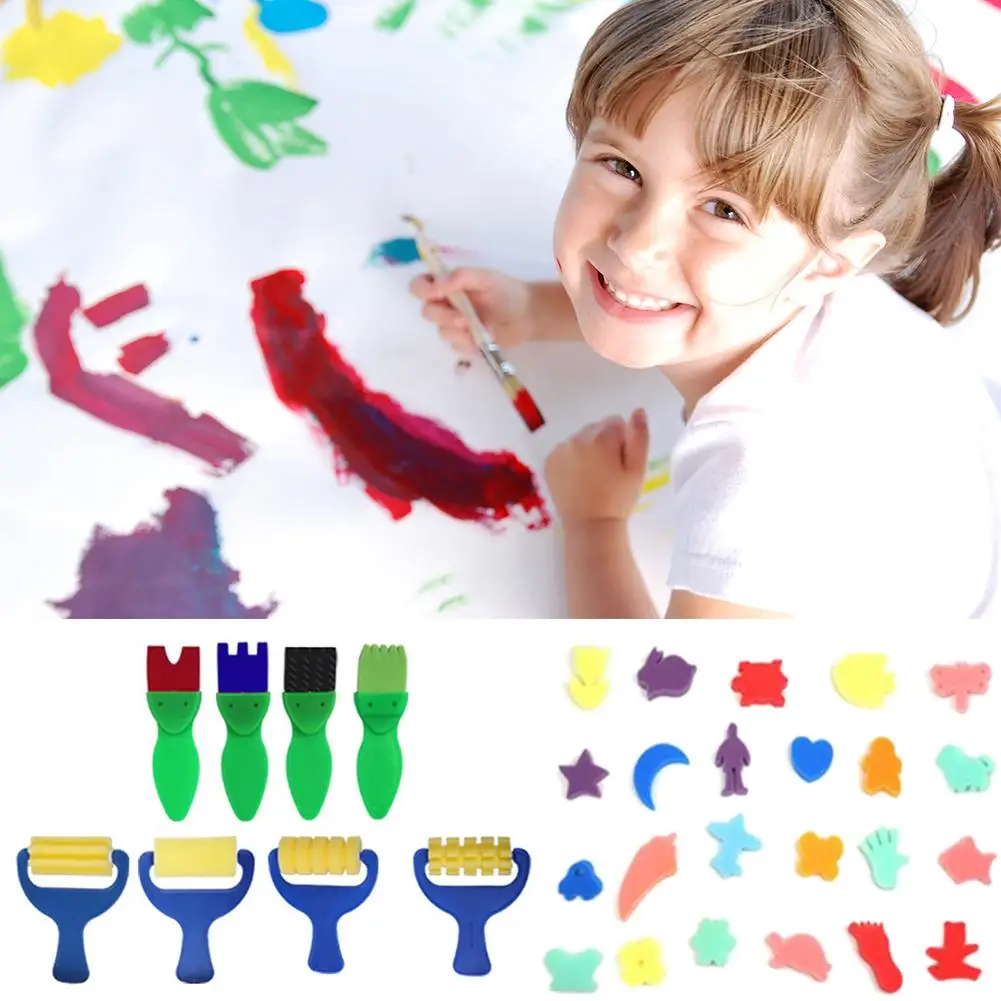 42 шт. Детские кисти для рисования губка костюм Дети DIY разноцветная мочалка Искусство граффити нарисованная кистью инструмент обучающая игрушка