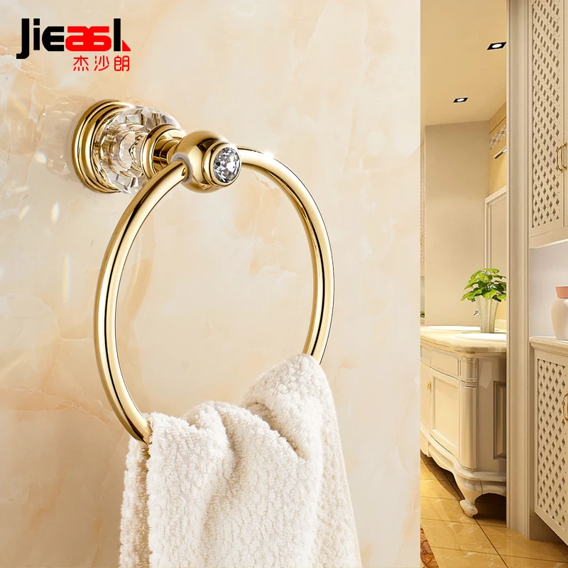 Jieshalang Round Crystal Towel Ring Brass Rose Gold Holder Crystal