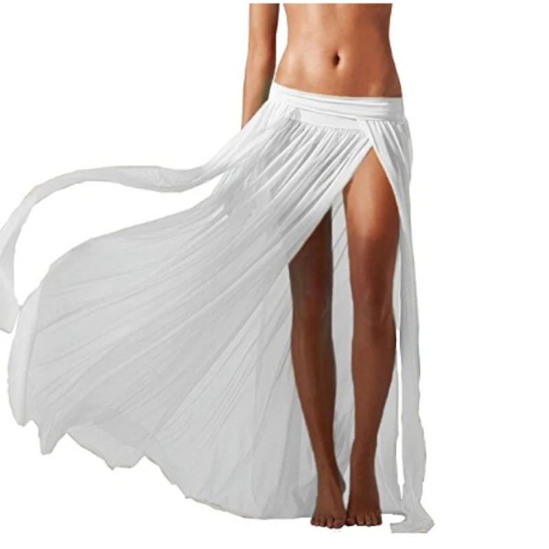 

2017 Fashion Women's Skirt Sexy Side Slit Beach Skirt Solid Colors Summer Long Beach Maxi Dropped Net Yarn Skirt Female JH804442