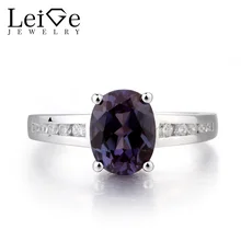 Leige Jewelry Proposal Ring Alexandrite Silver Ring June Birthstone Oval Cut Color Changing Gemstone 925 Sterling Silver Gifts
