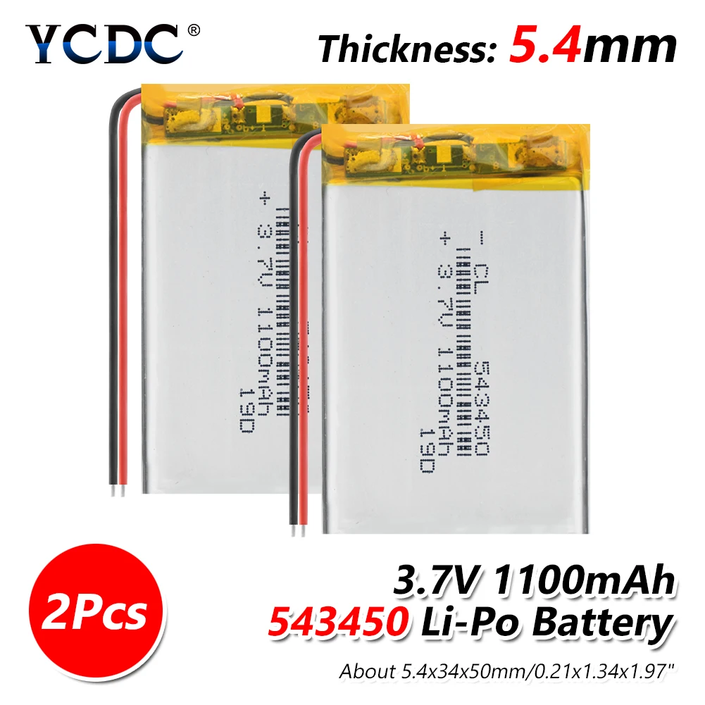 1/2/4 шт. 543450 3,7 V 1100mAh литий-полимерный аккумуляторная батарея для MP3 gps навигатор DVD рекордер гарнитура электронная камера - Цвет: 2 PCS