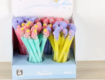 

new korea Mermaid design gel pen cute cartoon stationery prize kawaii office writing student pen needle pen black ink 0.5mm 48pc