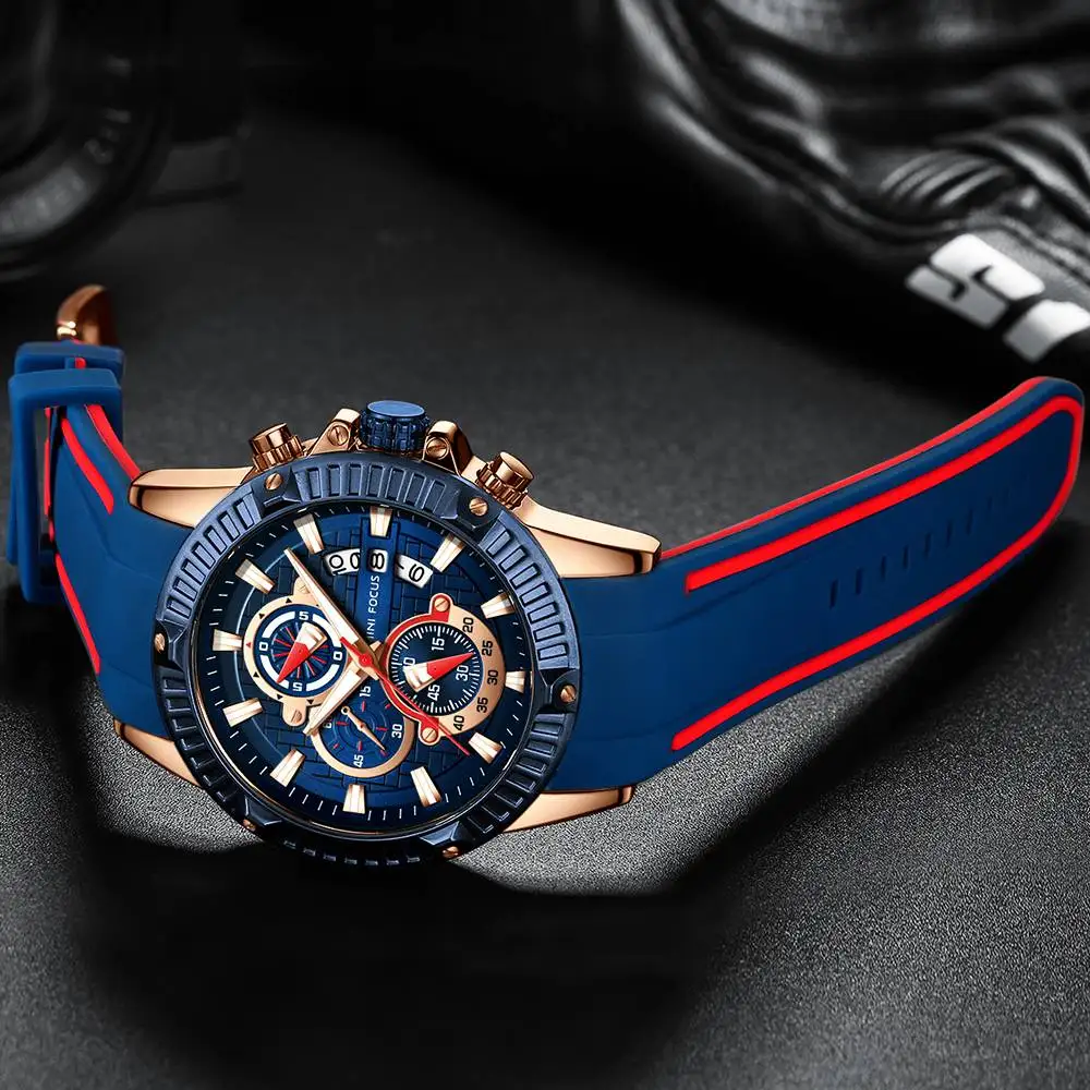  MINIFOCUS Top Men's Fashion Sport Watches Men Quartz Analog Date Clock Man Silicone Military Waterp