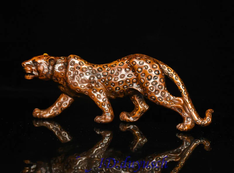 Рождество " Китайский Самшит резной леопард пантера Panthera pardus фэн-шуй Статуя Хэллоуин