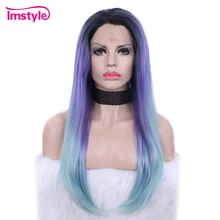 Imstyle Purple Green Ombre Wig Synthetic Lace Front Wig Long Straight Wigs For Women Heat Resistant Fiber Glueless Cosplay Wig Imstyle Purple Green Ombre Wig Synthetic Lace Front Wig Long Straight Wigs For Women Heat Resistant Fiber Glueless Cosplay Wig