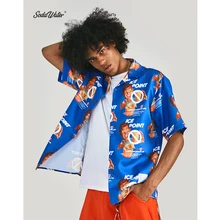 Сода вода x двойная концепция Лето хип хоп забавная Графическая печатная Мужская рубашка уличный с короткими рукавами гавайская рубашка ZJ9261S