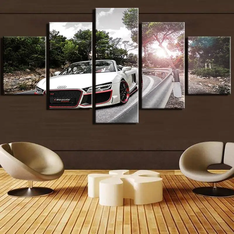 

Modern Home HD Printed Audi Spyder Wall Poster Frame 5 Pieces Pictures White Sports Car Canvas Painting Living Room Decor