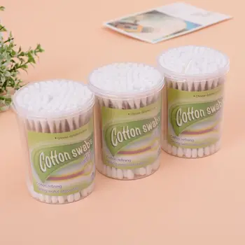 

100Pcs/Box Double Tipped Cotton Swabs Wooden Handle Keyboard Fingernail Ear Cleaning Buds Sticks Multipurpose Makeup Beauty Tool