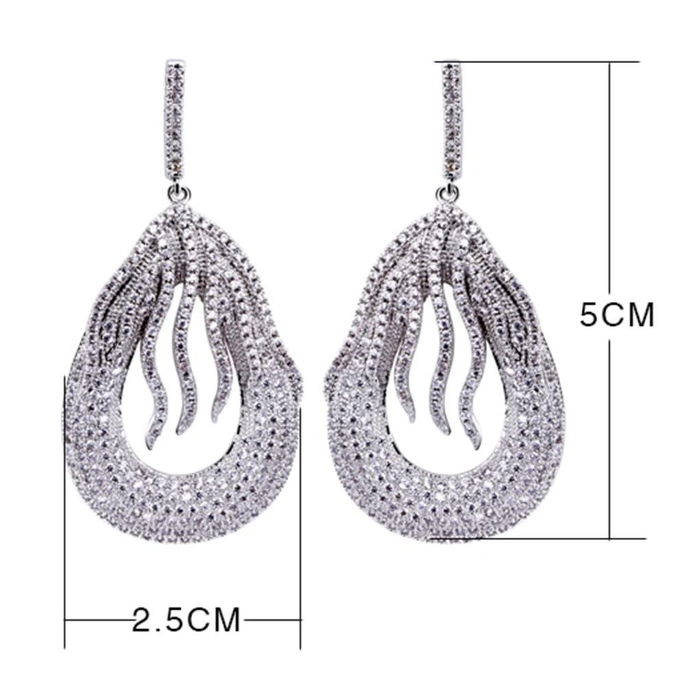 Long big water drop earrings micro pave zirconia crystal aretes female dangling earring Jewelry luxury jewellery for party