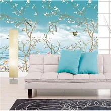 Пользовательские 3D принт Ткань и текстильные обои для стен тканью фрески матовый шелк для Гостиная цветы Товары для птиц китайский пейзаж