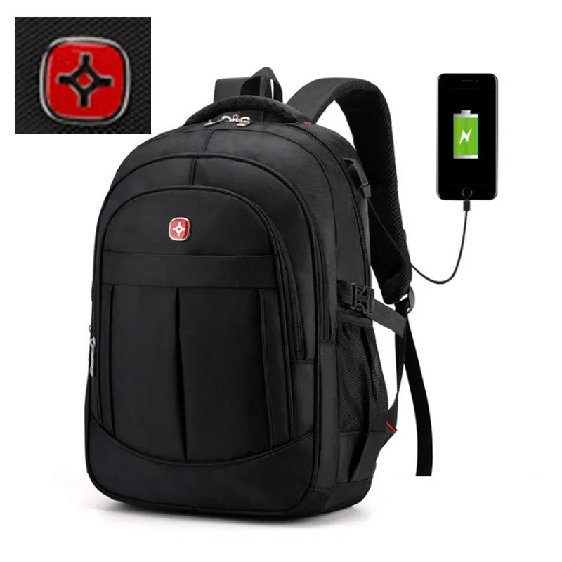 Swiss multifuncional 17 pulgadas hombre usb boy mochila impermeable para ordenador portátil mochila de nailon para hombre bolsa de viaje a Dos