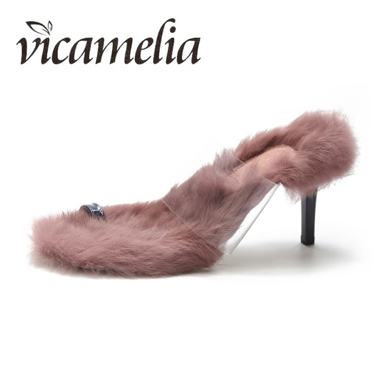 Vicamelia модные новые женские меховые шлёпанцы сланцы ПВХ прозрачные босоножки на