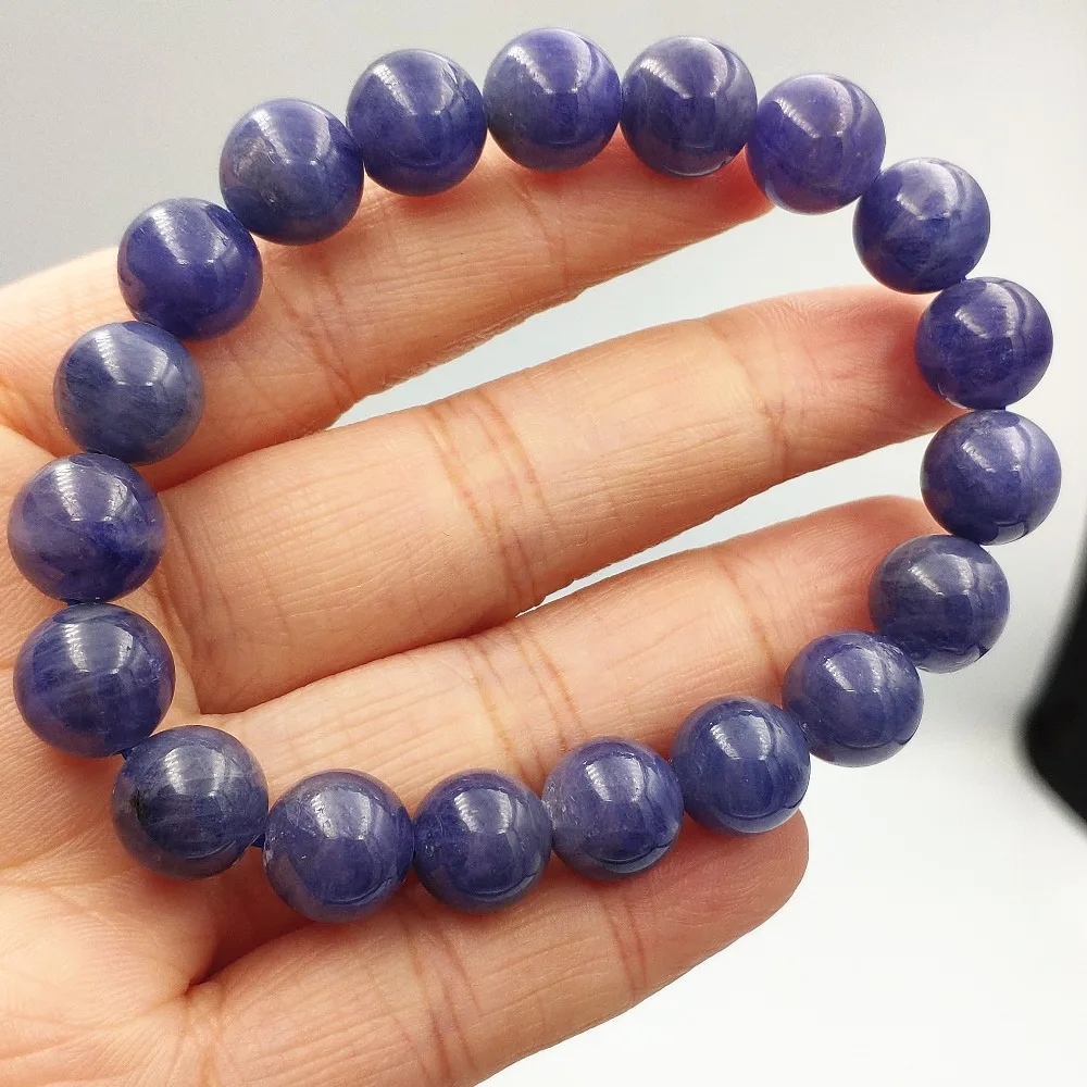 

High Quality Natural Blue Tanzania Tanzanite Woman Beads Man Bracelet Gemstone 10mm Round Beads Stretch Crystal Bracelet AAAAA