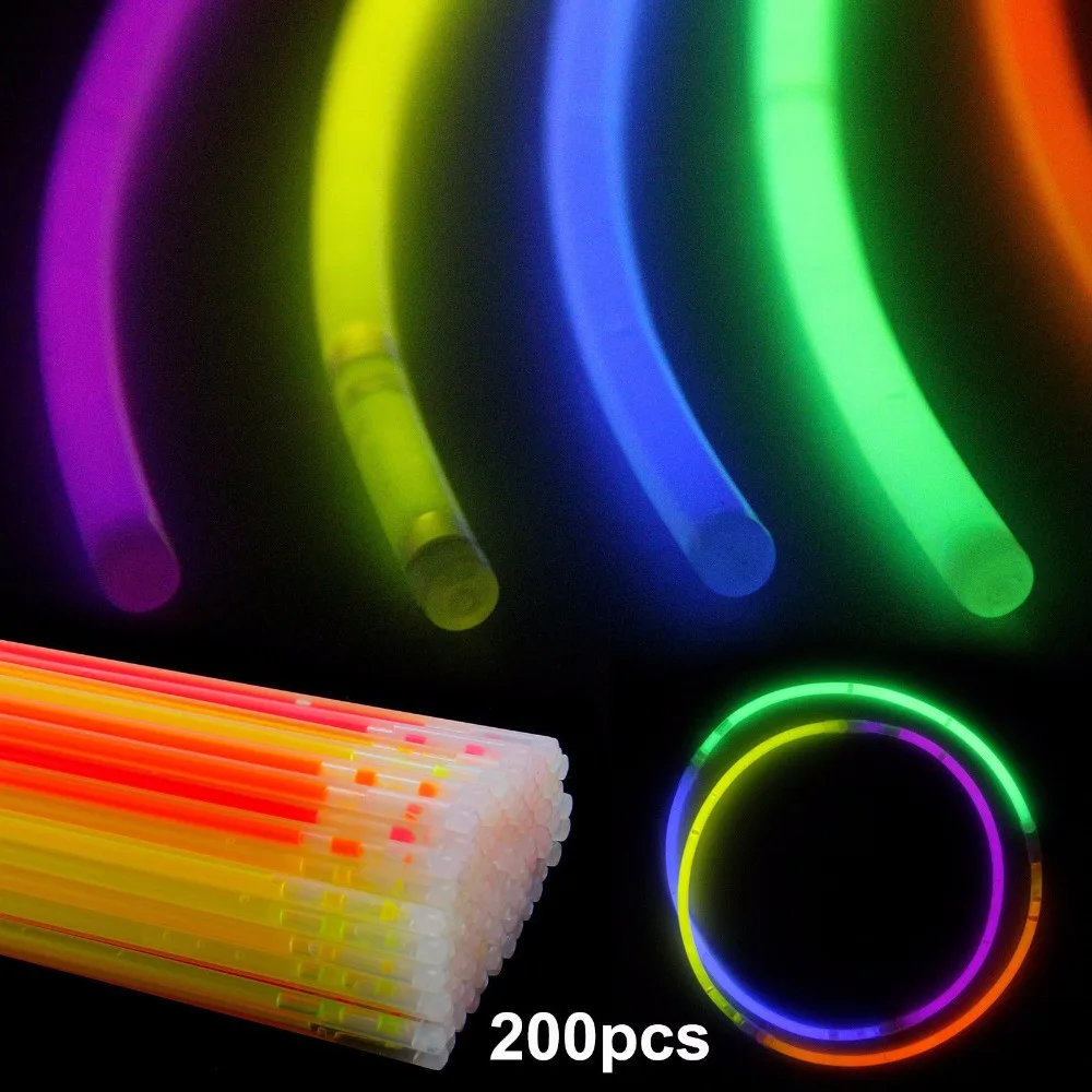 

200 Pcs 20 cm Glow Sticks Bracelets Necklace Neon Colors Party Favors Disco Rave Rock Concert Bracelets Night Light Fluorescent