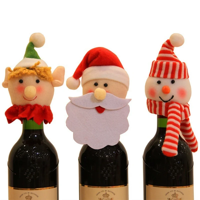 Новинка, рождественские Чехлы для бутылки вина, сумки для дома, вечерние украшения со снеговиком, лосем, Санта Клаусом