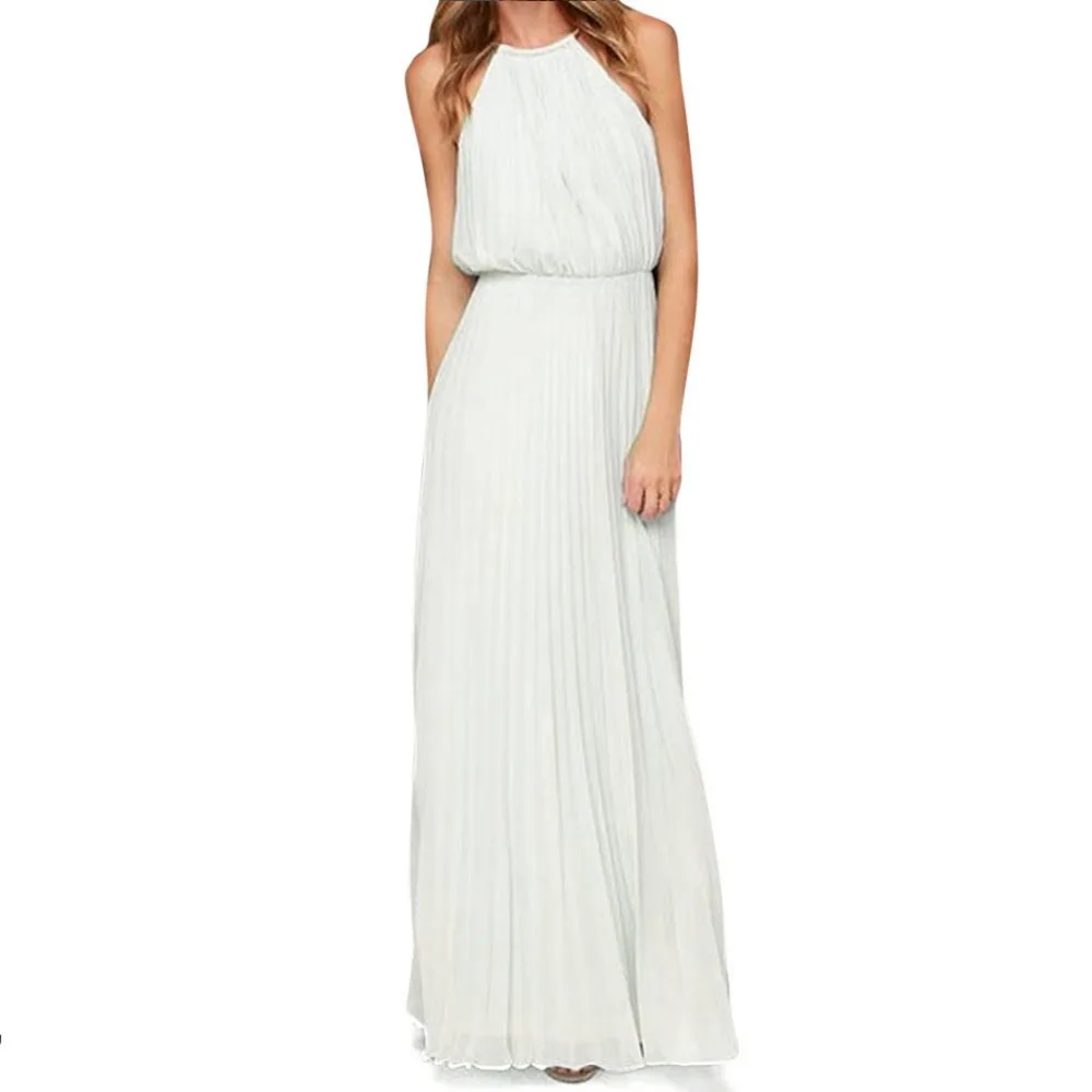 

2018 Summer Women Dress Chiffon Long Maxi Halter Off The Shouder Sleeveless Elegant Dresses Solid Hollow Out Party Boho Vestidos