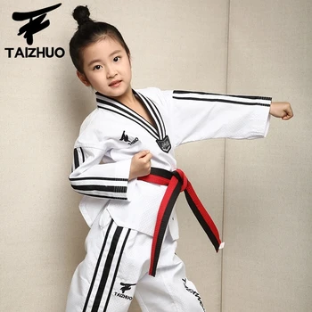 

Very Good Quality colourful Taekwondo uniform Blue WTF tae kwon do clothes Red karate dobok Chromatic TKD V-neck suit for kids