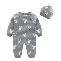 Новорожденный комбинезон с длинным рукавом с круглым вырезом детская зимняя одежда 3-18 месяцев крошечный Детский комбинезон хлопок