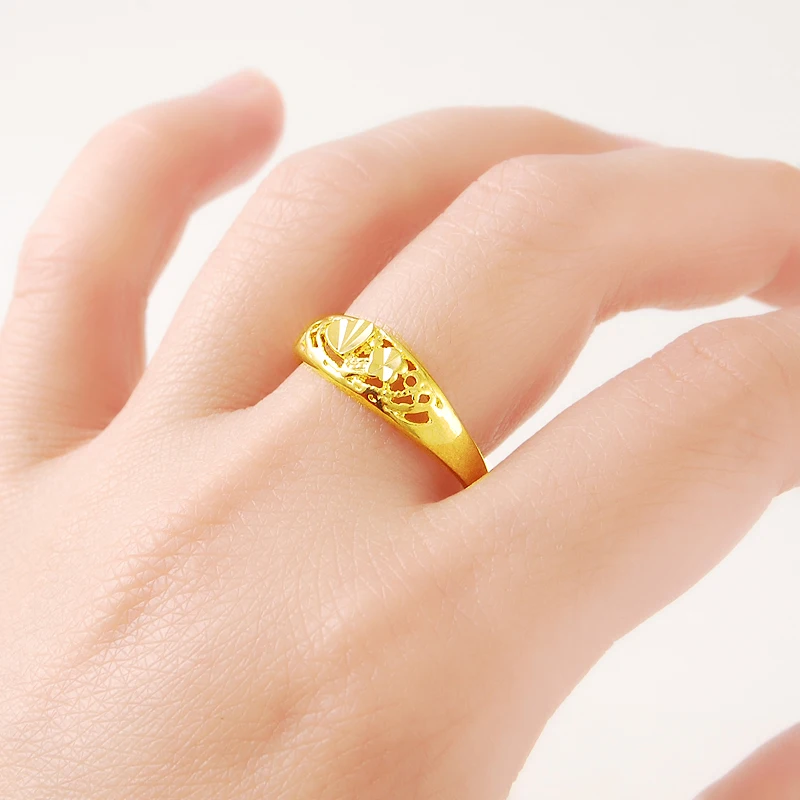 

Fashion Jewelry Real 24K Gold Color Rings Vintage Pattern Gold Fillded Rings for Women Size 7/8/9/10 Girls Party Jewelry Gift
