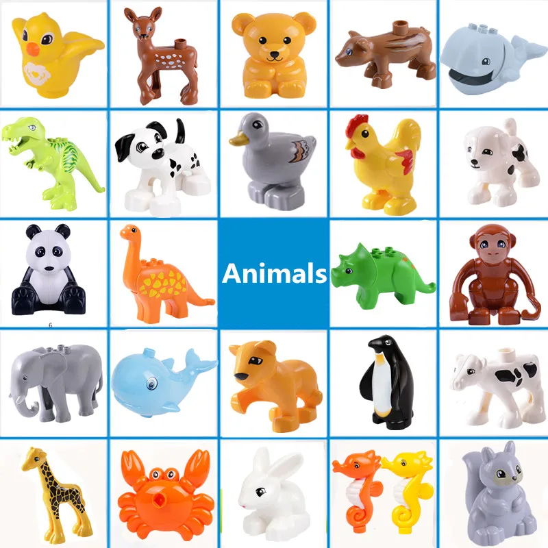 

Single Sell Dino Panda Monkey Dolphin Animals Duploed Accessories Blocks Big Size Brick Toy Compatible with L Brand Duploed