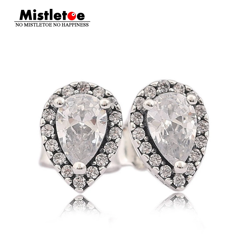 Аутентичные стерлингового серебра 925 Radiant слезы Серьги-гвоздики, ясно CZ Совместимость с Европейский ювелирные изделия