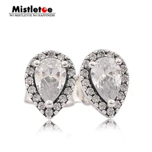 Аутентичные стерлингового серебра 925 Radiant слезы Серьги-гвоздики, ясно CZ Совместимость с Европейский ювелирные изделия